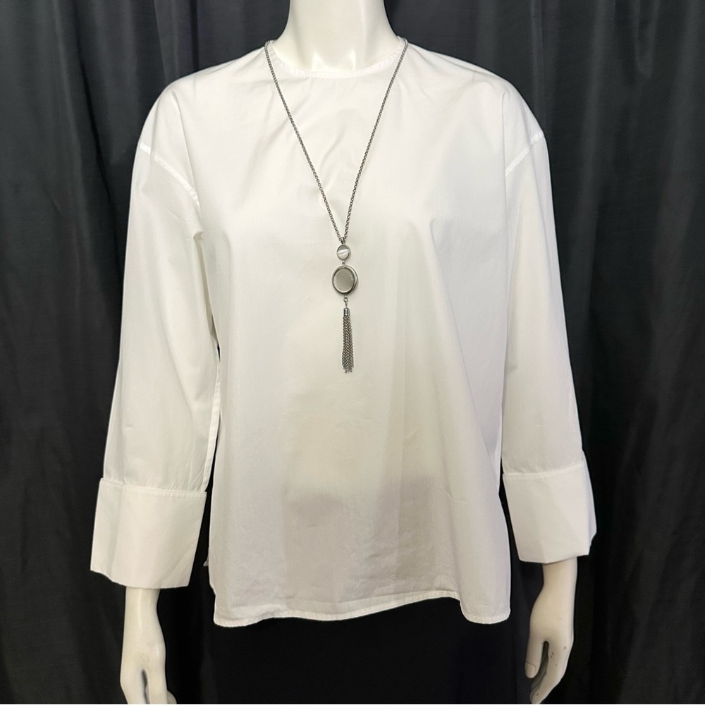 Celine Authentic Elegant Phoebe Philo Poplin White Blouse